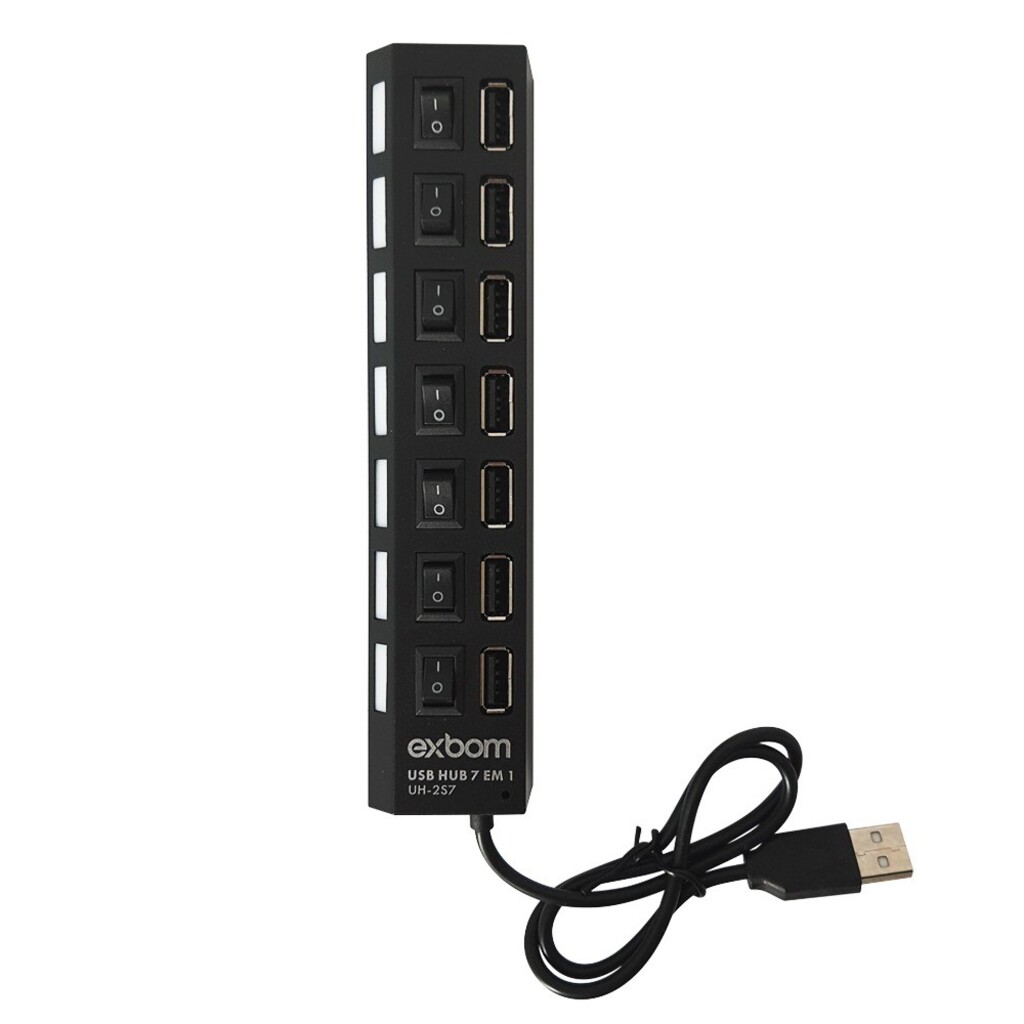 Hub USB 2.0 7 Portas Chaveada Preto - Exbom - 1949