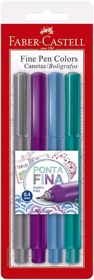 Caneta Faber Castell Fine Pen com 4 Unidades Ponta Fina