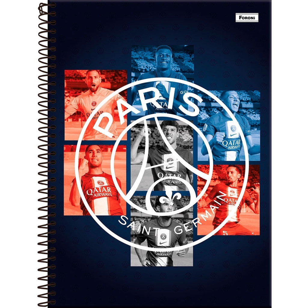 Caderno Universitário Foroni PSG Capa Dura 160 Folhas 10 Matéria Sortido
