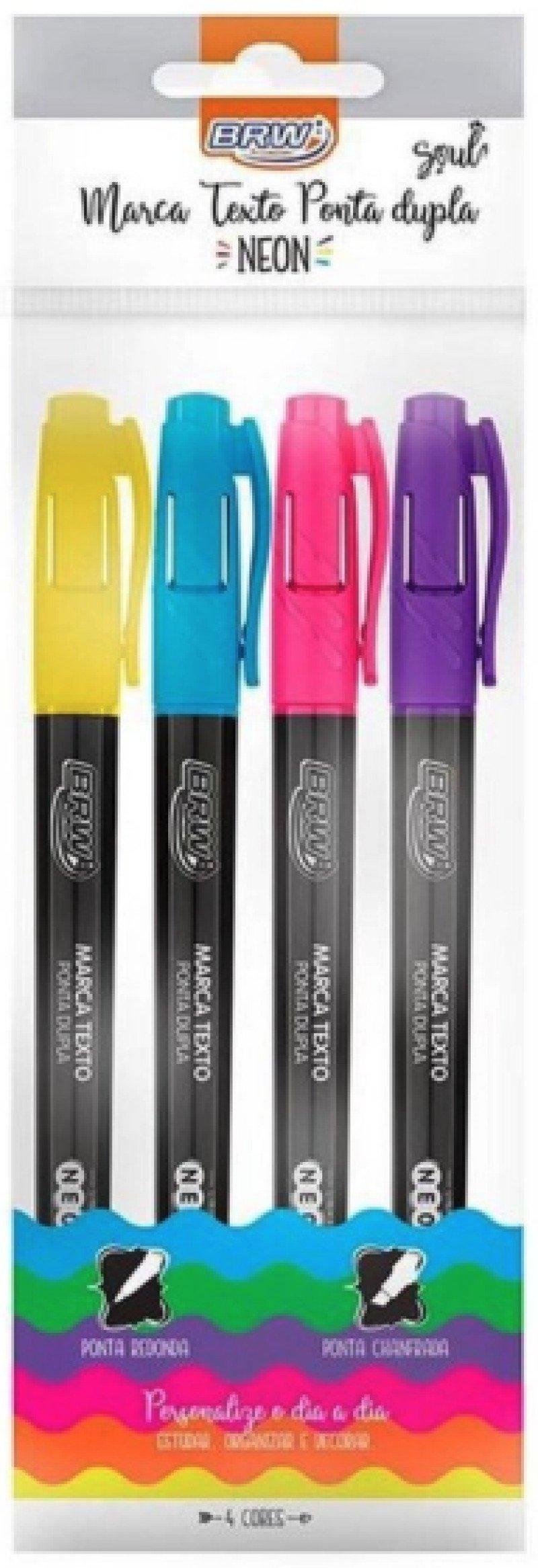 Caneta Marca Texto Ponta Dupla Blister com 4 Cores - BRW - CA2021