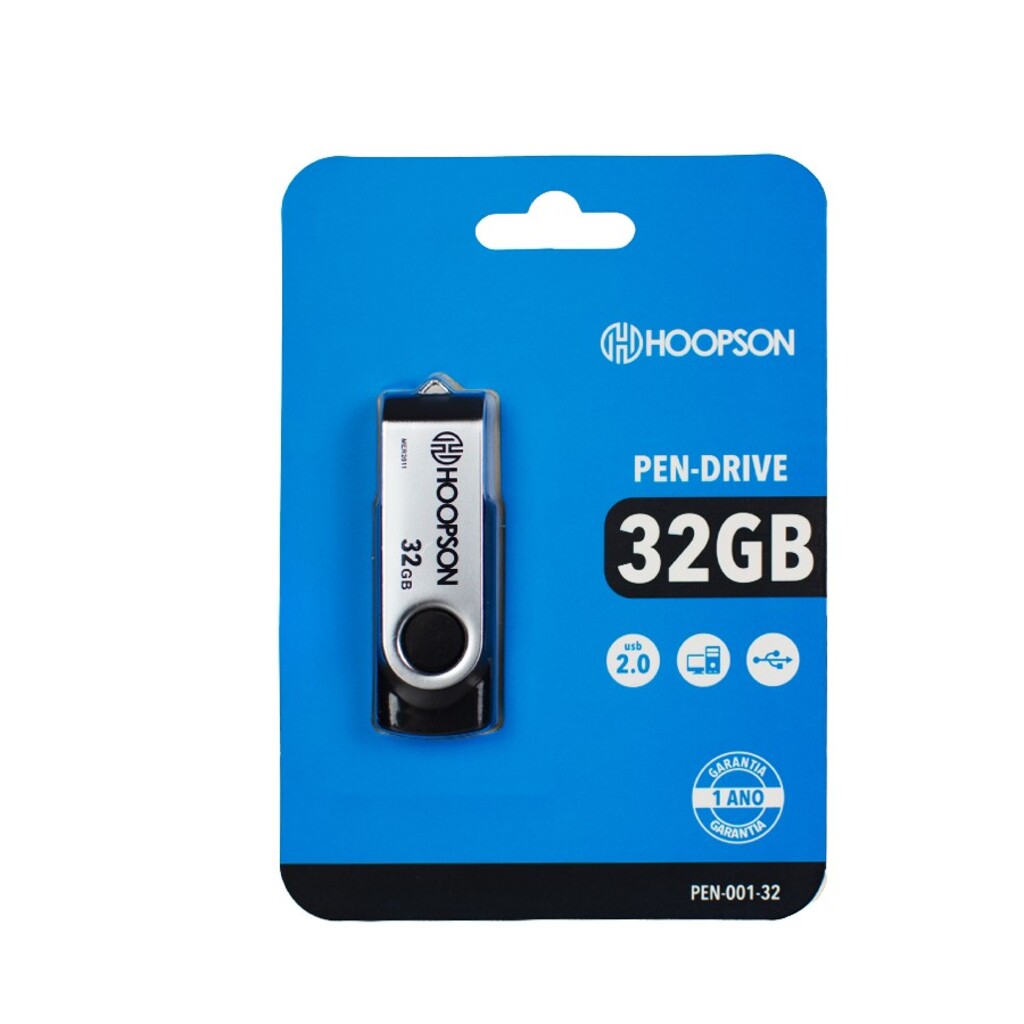 Pen Drive Hoopson 32GB Preto/Prata - PEN-001-32