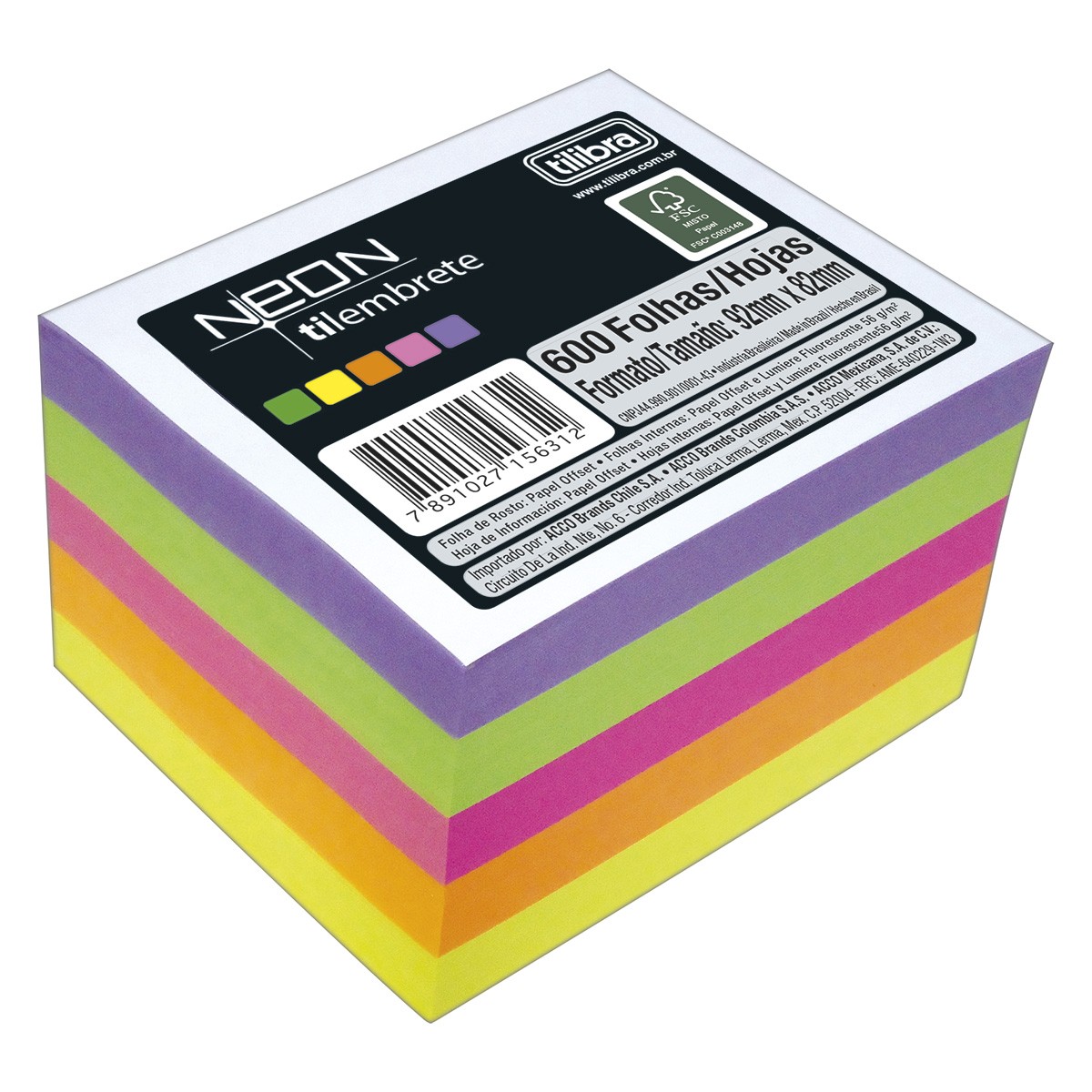Bloco Lembrete Tilibra 600 Folhas Neon