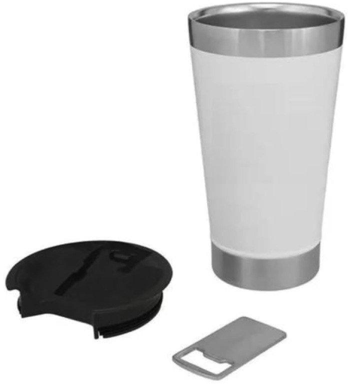 Copo Térmico 473 ml Aço Inox Com Tampa e Abridor Branco