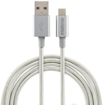 Cabo USB - Micro USB Branco nylon 1,5m Intelbras EUAB 15NB